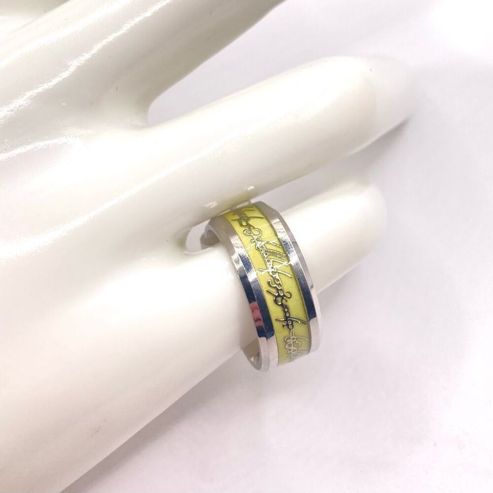 Cosplay Glow in the Dark Stainless Steel Inscribed Ring Size 6